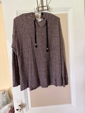 Workshop Republic Clothing Ribbed Hooded Crewneck Sweater - Mauve Taupe